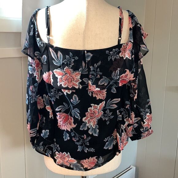 Olivaceous cold shoulder sheer ruffle blouse sz small - Picture 4 of 16